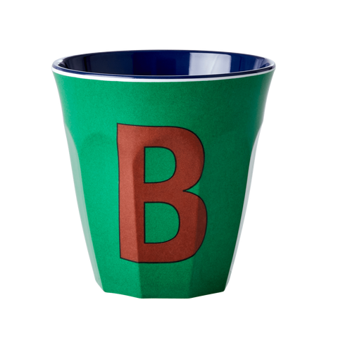 Alphabet Melamine Cup with Letter B Print - Dark Green Two Tone - Medium