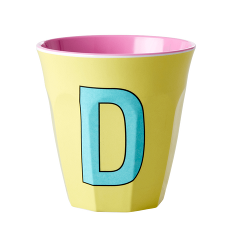 Alphabet Melamine Cup with Letter D Print - Soft Yellow Two Tone - Medium