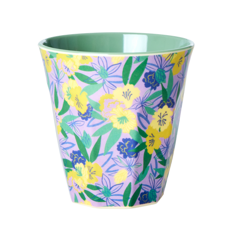 Melamine Cup with Fancy Pansy print - Two Tone - Medium
