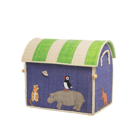 Small Raffia Toy Basket with Animal Theme