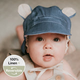 'Roamer' Baby Reversible Teddy Flap Sun Hat - Steele / Flax 0-3 months