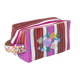Recycled Plastic Pouch Bag in Stripes with Flower Embroidery - Large
