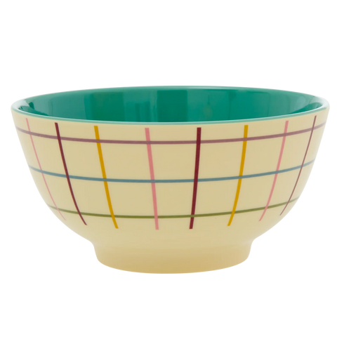 Melamine Bowl with Check Print - Two Tone - Medium