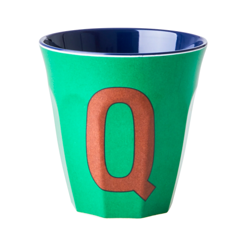 Alphabet Melamine Cup with letter Q print Green - Medium