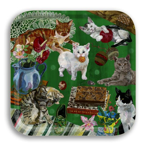 Les Chats Square Birch Wood Tray