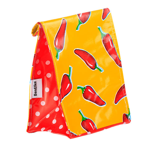 Oilcloth Lunchbag in Red Chilli on Yellow