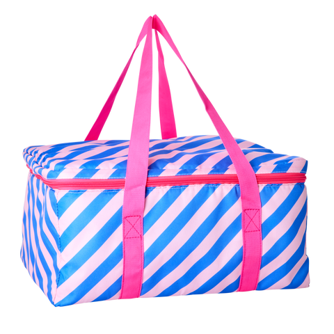 Cooler Bag with Pink and Blue Striped Print