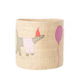 Raffia Round Basket with Pink Party Animal Theme - 2 Sizes