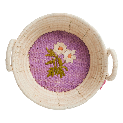 Raffia Round Basket with 2 Asst. Colours and Embroideries