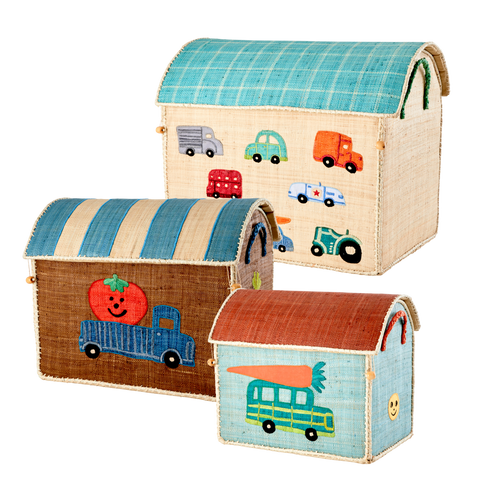 Raffia Toy Baskets with Cars