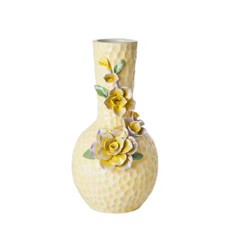 Ceramic Small Vase with Flower Sculpture - Cream