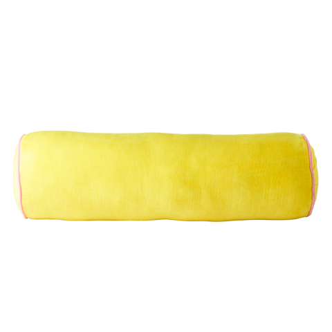 Velvet Bolster in Yellow with Pink Piping - Large