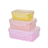 Plastic Rectangular Food Boxes in Asst. Colors with Print - 3 pcs