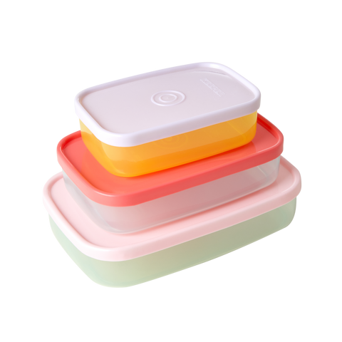 Plastic Rectangular Food Boxes in Asst. Colours - 3 pcs. in a Net