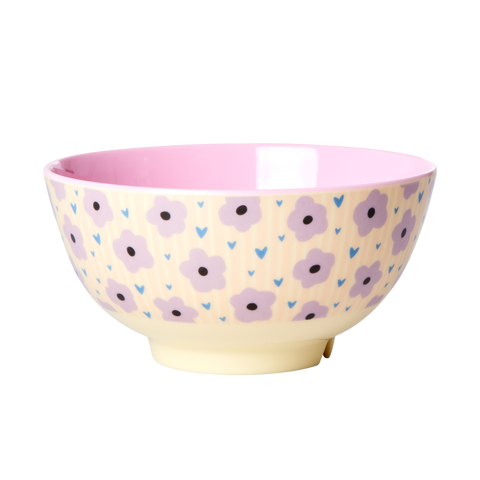 Melamine Bowl with Flowers Print - Two Tone - Medium
