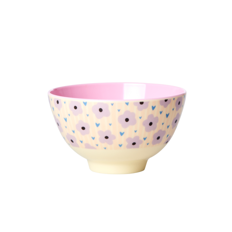 Melamine Bowl with Flowers Print - Two Tone - Small