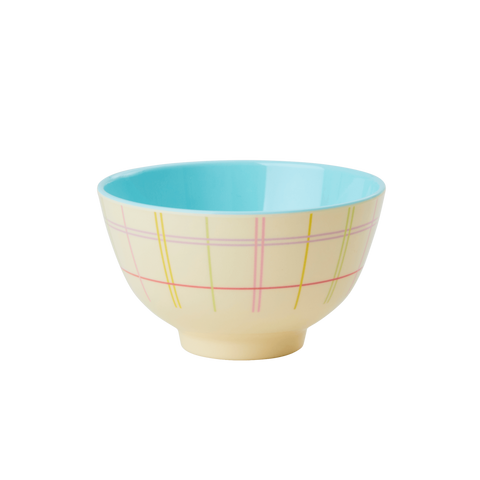 Melamine Bowl with Cream Multicoloured Check Print - Small
