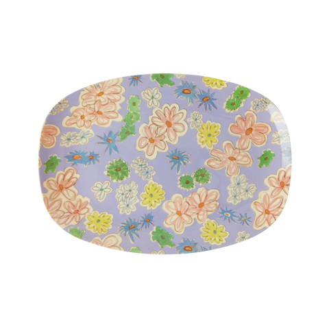 Melamine Rectangular Plate with Flower Painting Print - Small