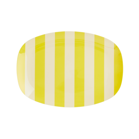 Melamine Rectangular Plate with Yellow Stripe Print - Small