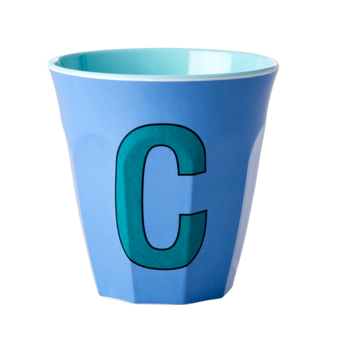 Alphabet Melamine Cup with Letter C Print - Soft Blue Two Tone - Medium