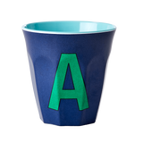 Alphabet Melamine Cup with Letter A Print - Dark Blue Two Tone - Medium