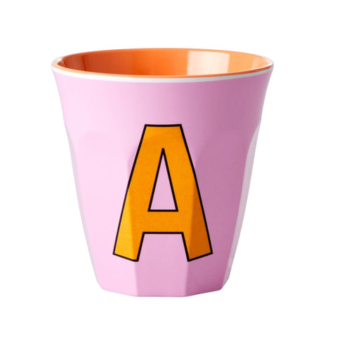Alphabet Melamine Cup with Letter A Print - Pink Two Tone - Medium