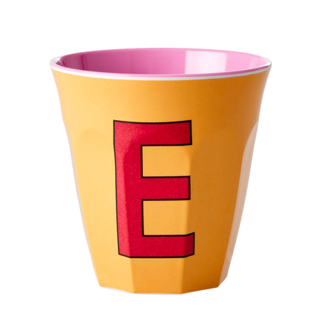 Alphabet Melamine Cup with Letter E Print - Apricot Two Tone -medium