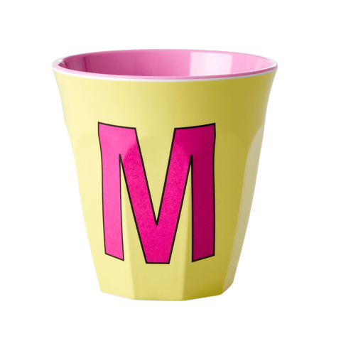 Alphabet Melamine Cup with Letter M Print - Soft Yellow Two Tone - Medium
