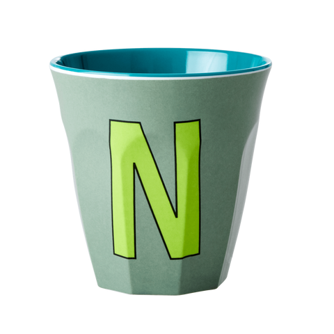 Alphabet Melamine Cup with Letter N Print - Khaki Two Tone - Medium