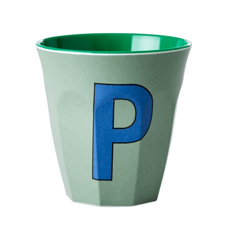 Alphabet Melamine Cup with Letter P Print - Khaki Two Tone - Medium
