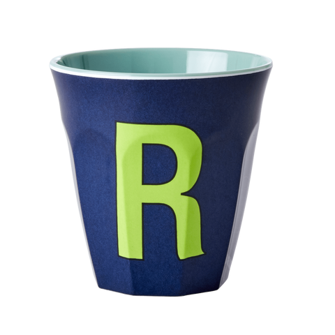 Alphabet Melamine Cup with Letter R Print - Dark Blue Two Tone - Medium