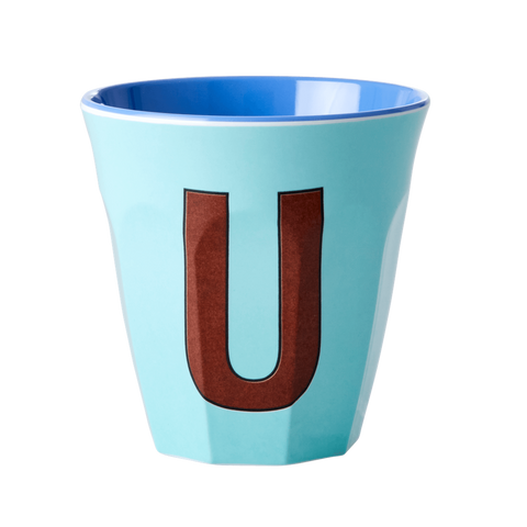Alphabet Melamine Cup with Letter U Print - Soft Blue Two Tone - Medium
