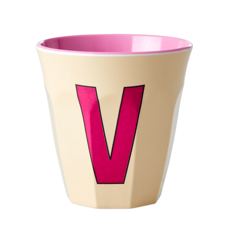 Alphabet Melamine Cup with Letter V Print - Cream Two Tone - Medium