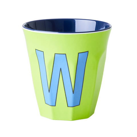 Alphabet Melamine Cup with Letter W Print - Neon Pastel Green Two Tone - Medium
