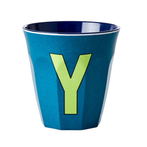 Alphabet Melamine Cup with Letter Y Print - Emerald Green Two Tone - Medium