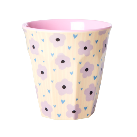 Melamine Cup with Flowers Print - Two Tone - Medium