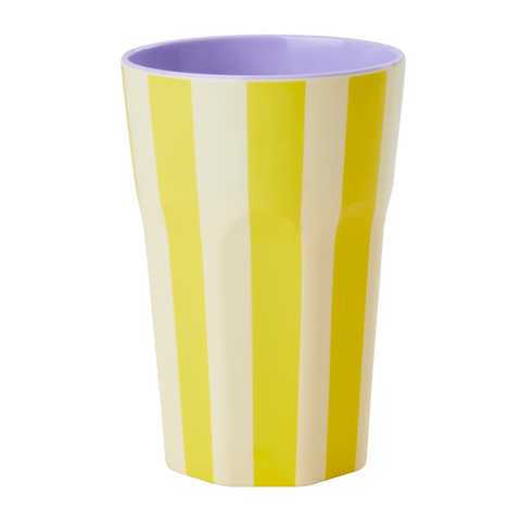 Melamine Cups with Cream Yellow Stripe Print - Two Tone - Tall