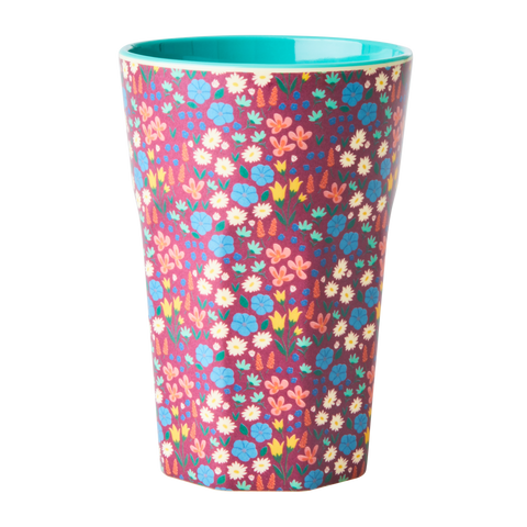 Melamine Cup with Poppies Print - Two Tone - Tall