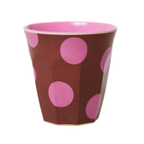 Melamine Cup in Brown with Soft Pink Dots Print - Two Tone - Medium