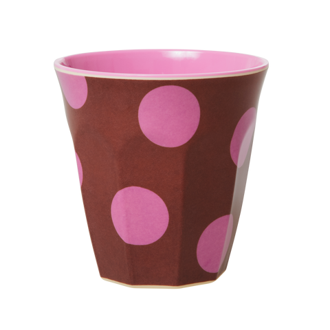 Melamine Cup in Brown with Soft Pink Dots Print - Two Tone - Medium