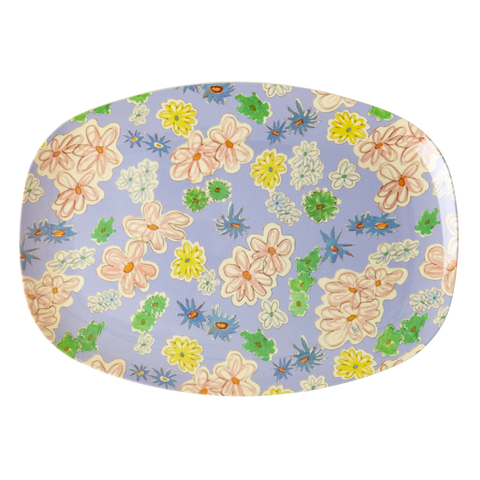 Melamine Rectangular Plate with Flower Painting Print