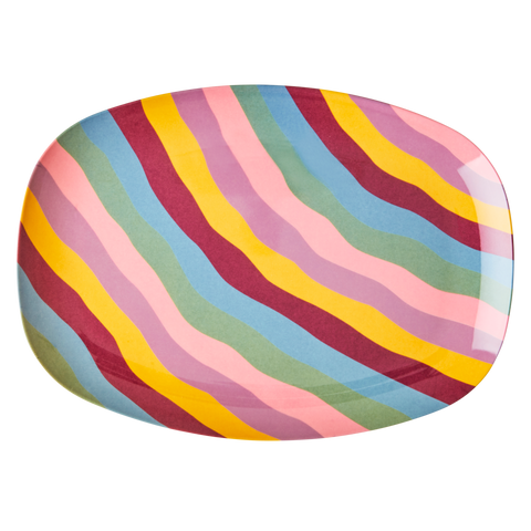 Melamine Rectangular Plate with Funky Stripes Print