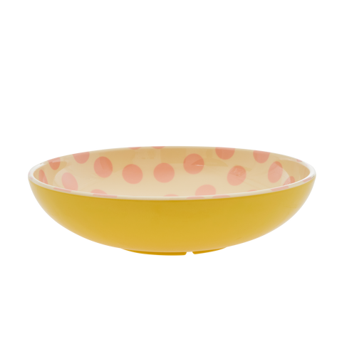Melamine Salad Bowl New Shape with Pink Dots Print - Two Tone
