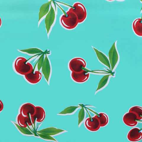 Cherries Mint Pale Green Oilcloth