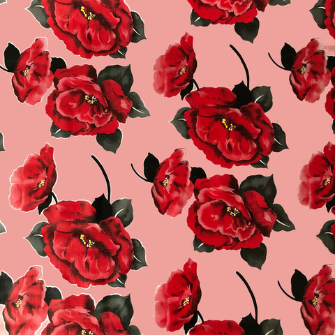 Red Flower Pink Oilcloth