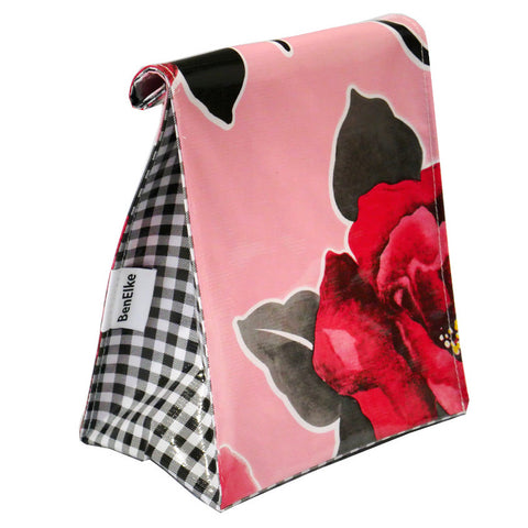 Oilcloth Lunchbag in Red Flower Pink