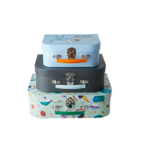 Kids Cardboard Suitcase with Space Print - Set of 3
