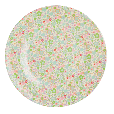Melamine Round Dinner Plate in Multi Pastel Fall Floral Print