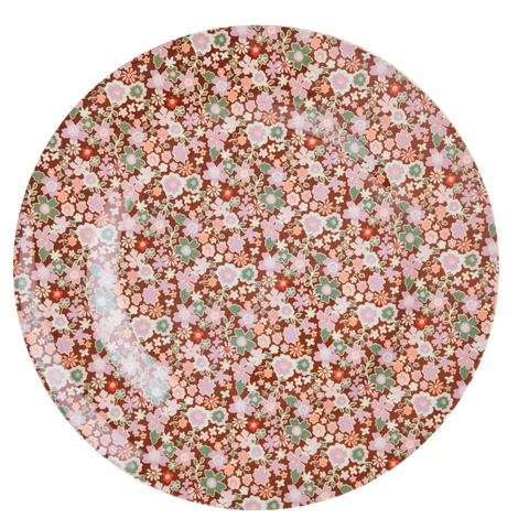 Melamine Round Dinner Plate in Fall Floral Print