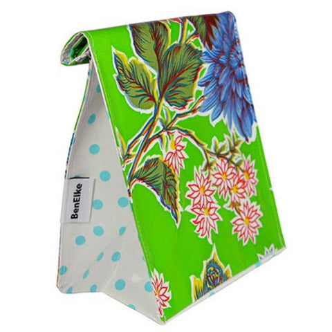 Oilcloth Lunchbag in Green Mums